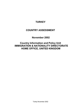 Turkey Country Assessment