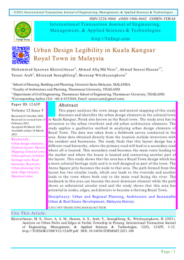 Urban Design Legibility in Kuala Kangsar Royal Town in Malaysia