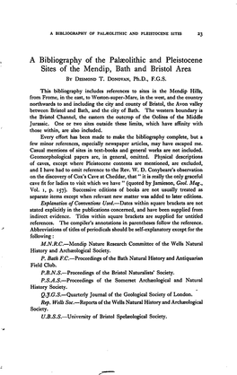 A Bibliography of the Palaeolithic and Pleistocene Sites of the Mendip