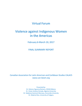 CALACS Virtual Forum Violence Against Indigenous Women