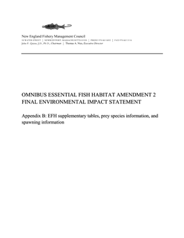 Appendix B: EFH Supplementary Tables, Prey Species Information, and Spawning Information