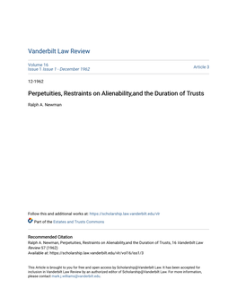 Perpetuities, Restraints on Alienability,And the Duration of Trusts