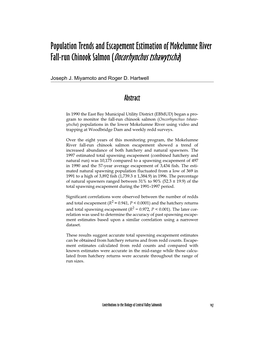 Population Trends and Escapement Estimation of Mokelumne River Fall-Run Chinook Salmon (Oncorhynchus Tshawytscha)