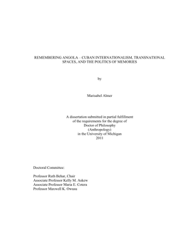 Remembering Angola – Cuban Internationalism, Transnational Spaces, and the Politics of Memories