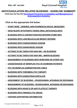 ANTICOAGULATION RELATED BLEEDING - GUIDELINE SUMMARY Click Here for the Full Thrombosis Prevention Investigation and Management of Anticoagulation Guideline