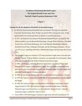 Evolution of Professional Baseball Leagues the Original Baseball Teams and Cities Baseball’S Rapid Expansion Beginning in 1960