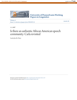 Is There an Authentic African American Speech Community: Carla Revisited Lanita Jacobs-Huey