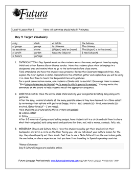 Level V Day 9 Lesson Plan