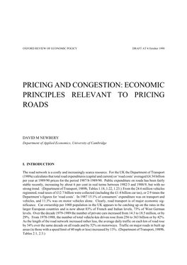 Pricing and Congestion: Economic Principles Relevant to Pricing Roads