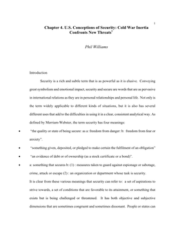 Chapter 4. U.S. Conceptions of Security: Cold War Inertia Confronts New Threats1