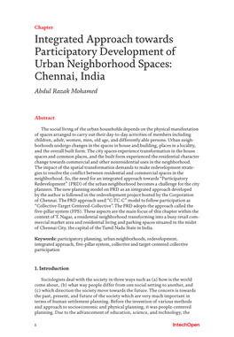 Integrated Approach Towards Participatory Development of Urban Neighborhood Spaces: Chennai, India Abdul Razak Mohamed
