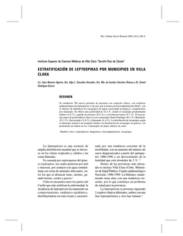 Estratificación De Leptospiras Por Municipios En Villa Clara