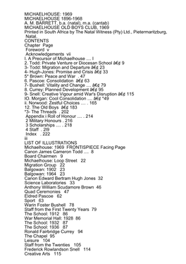 (Natal), Ma (Cantab) MICHAELHOUSE OLD BOYS CLUB, 1969 Printed In