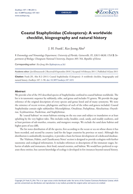 Coastal Staphylinidae (Coleoptera) 1 Doi: 10.3897/Zookeys.107.1651 Checklist Launched to Accelerate Biodiversity Research