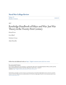 Routledge Handbook of Ethics and War: Just War Theory in the Twenty-First Century Edward Erwin