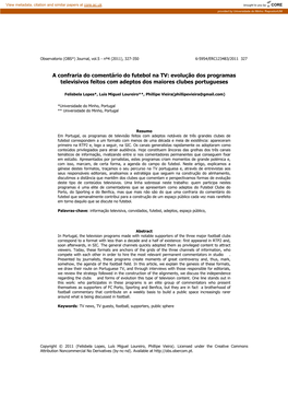 A Confraria Do Comentário Do Futebol Na TV: Evolução Dos Programas Televisivos Feitos Com Adeptos Dos Maiores Clubes Portugueses