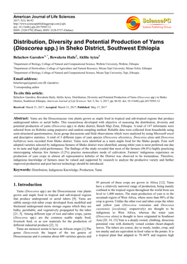 Dioscorea Spp.) in Sheko District, Southwest Ethiopia