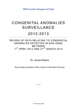 Congenital Anomalies Surveillance 2012-2013