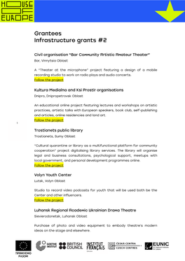 Infrastructure Grants Grantees