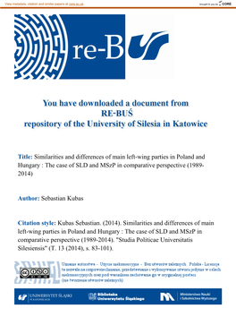 Similarities and Differences of Main Left-Wing Parties in Poland and Hungary : the Case of SLD and Mszp in Comparative Perspective (1989