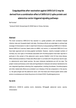 Coagulapathies After Vaccination Against SARS-Cov-2 May Be Derived from a Combination Effect of SARS-Cov-2 Spike Protein And