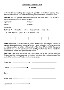 History Year 6 Transition Task the Romans