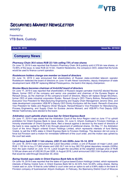 Company News SECURITIES MARKET NEWS