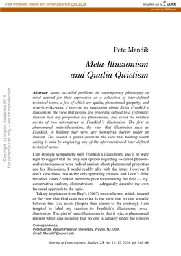 Meta-Illusionism and Qualia Quietism