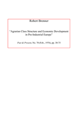 Agrarian Class Structure and Economic Development in Pre