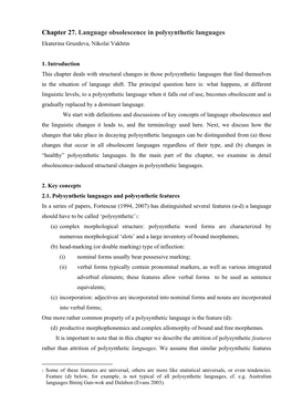 Chapter 27. Language Obsolescence in Polysynthetic Languages Ekaterina Gruzdeva, Nikolai Vakhtin