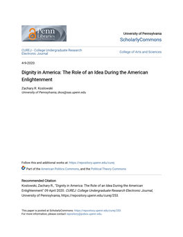 Dignity in America: the Role of an Idea During the American Enlightenment