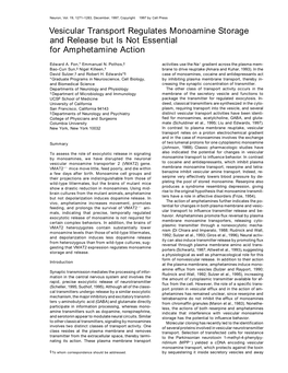 Vesicular Transport Regulates Monoamine Storage and Release but Is Not Essential for Amphetamine Action