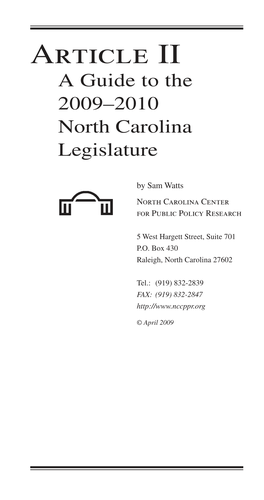 Article II a Guide to the 2009–2010 North Carolina Legislature