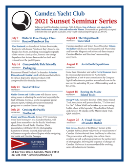 2021 Sunset Seminar Series Talks Are Held Wednesday Evenings, 7:00–8:30 Pm, Free of Charge, and Open to the Public Both Onsite at the Club and Online Via Vimeo