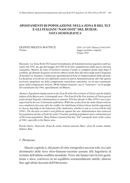 Spostamenti Di Popolazione Nella Zona B Del Tlt E Gli Italiani “Nascosti” Del Buiese