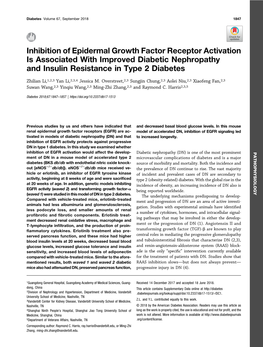 Inhibition of Epidermal Growth Factor Receptor Activation Is Associated with Improved Diabetic Nephropathy and Insulin Resistance in Type 2 Diabetes