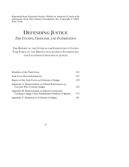 Defending Justice the Courts, Criticism, and Intimidation