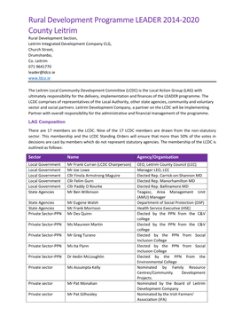 Rural Development Programme LEADER 2014-2020 County Leitrim Rural Development Section, Leitrim Integrated Development Company CLG, Church Street, Drumshanbo, Co