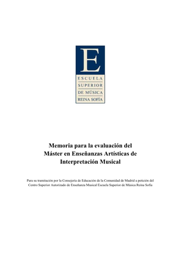 Memoria Para La Evaluación Del Máster En Enseñanzas Artísticas De Interpretación Musical