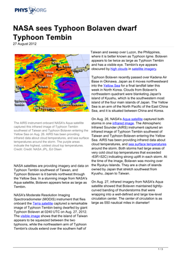 NASA Sees Typhoon Bolaven Dwarf Typhoon Tembin 27 August 2012