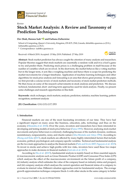 Stock Market Analysis: a Review and Taxonomy of Prediction Techniques