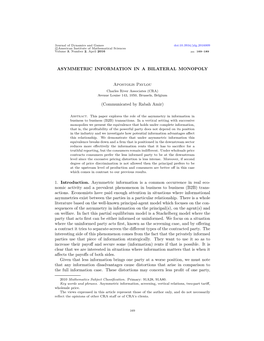 ASYMMETRIC INFORMATION in a BILATERAL MONOPOLY Apostolis Pavlou