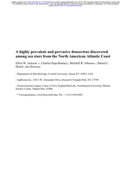 A Highly Prevalent and Pervasive Densovirus Discovered Among Sea Stars from the North American Atlantic Coast