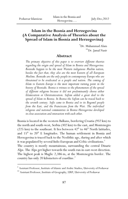 Islam in the Bosnia and Peshawar Islamicus July-Dec,2012 Herzegovina…