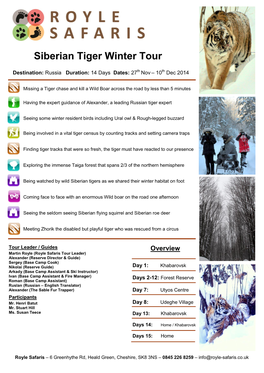 Siberian Tiger Winter Tour