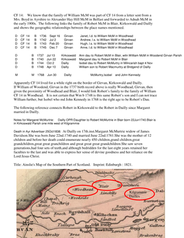 We Know That the Family of William Mcm Was Part of CF 14 from a Letter Sent from a Mrs