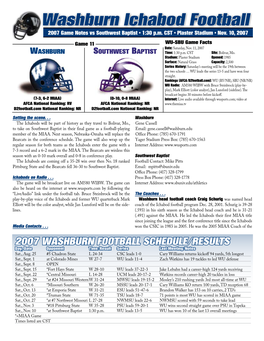 Washburn Ichabod Football 2007 Game Notes Vs Southwest Baptist • 1:30 P.M