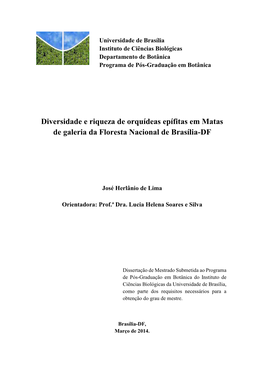 Diversidade E Riqueza De Orquídeas Epífitas Em Matas De Galeria Da Floresta Nacional De Brasília-DF