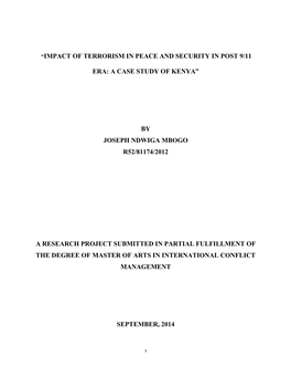 Impact of Terrorism in Peace and Security in Post 9/11Era: a Case Study of Kenya