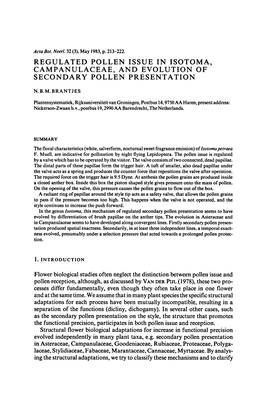 Regulated Pollen Issue in Isotoma, Campanulaceae, and Evolution Of